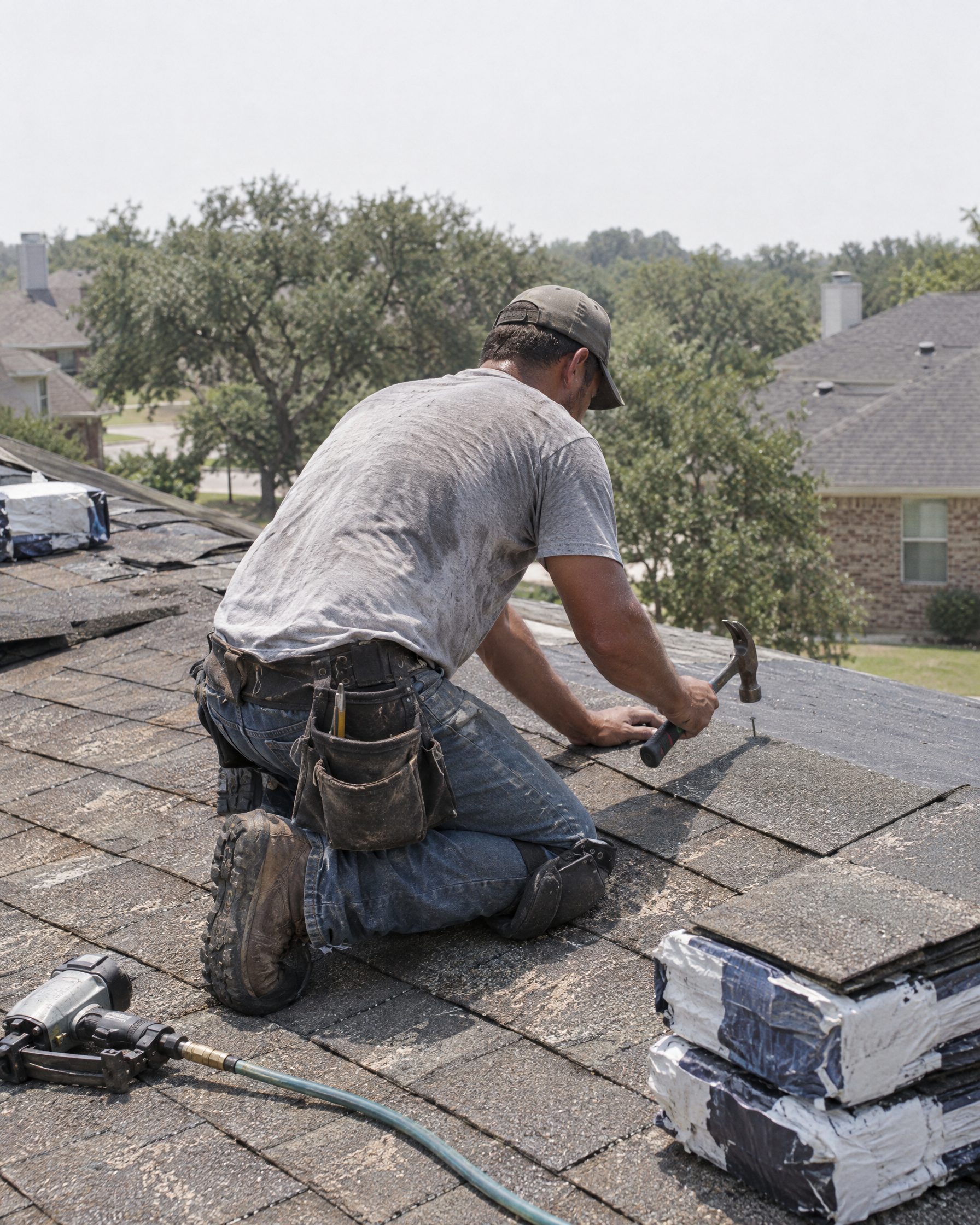 Close view of roofing work on a house.